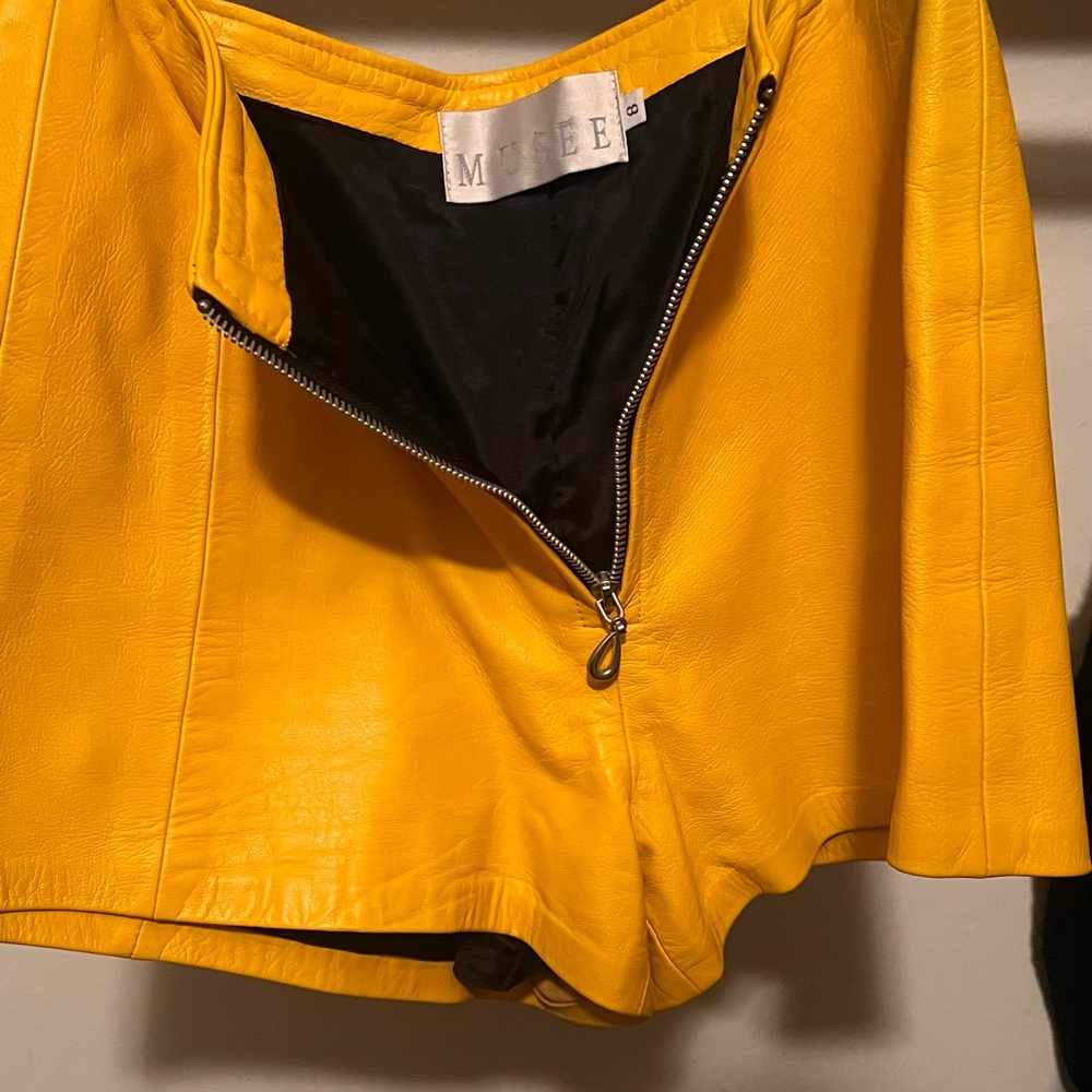 Yellow High Waist Leather Shorts